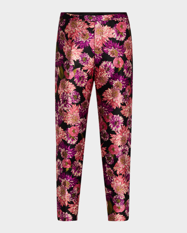 Pink Wish Jacquard Slim-Leg Ankle Cigarette Pants